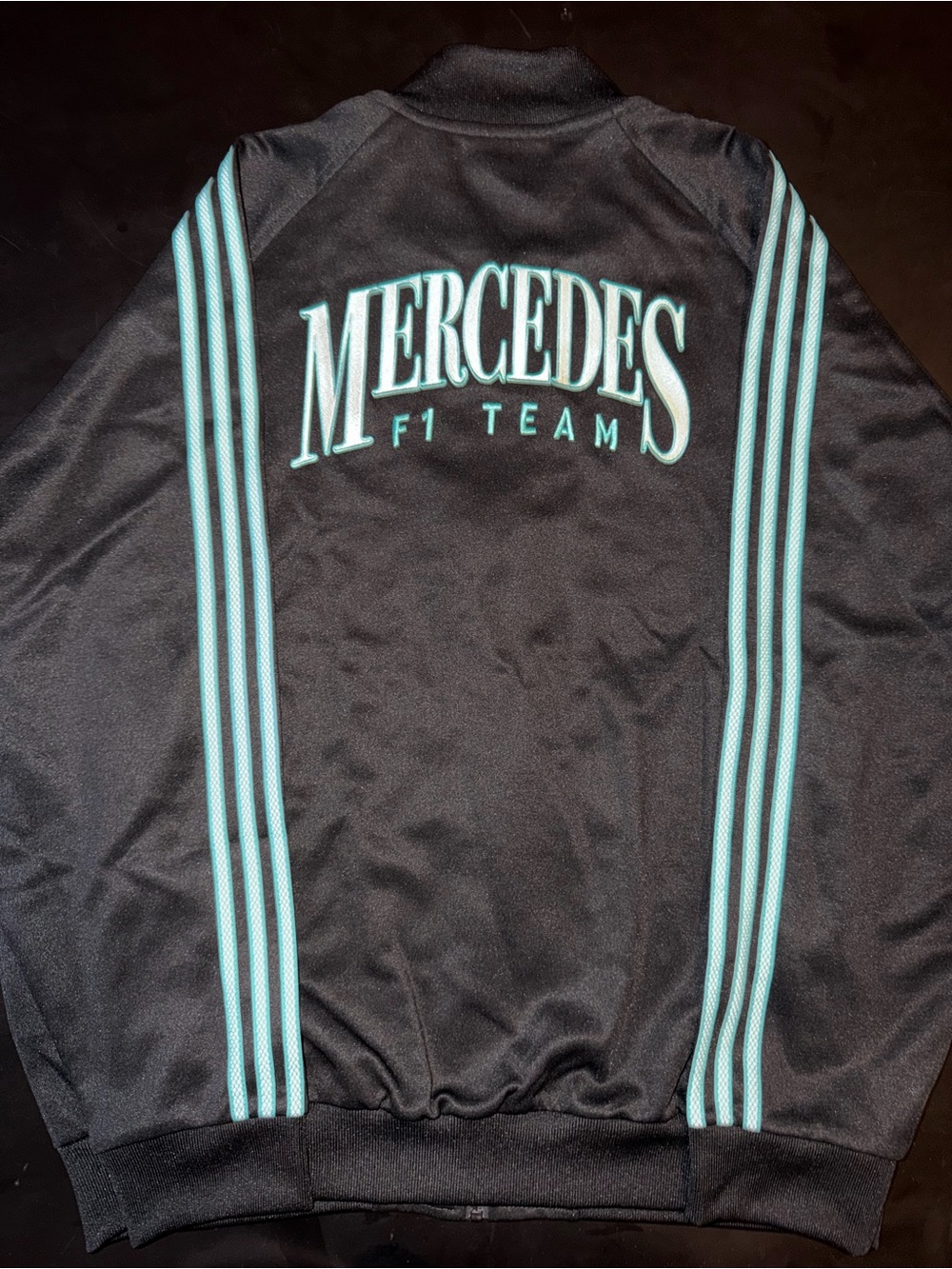 adidas Originals Mercedes F1 Team Black Jacket with Mint Stripes